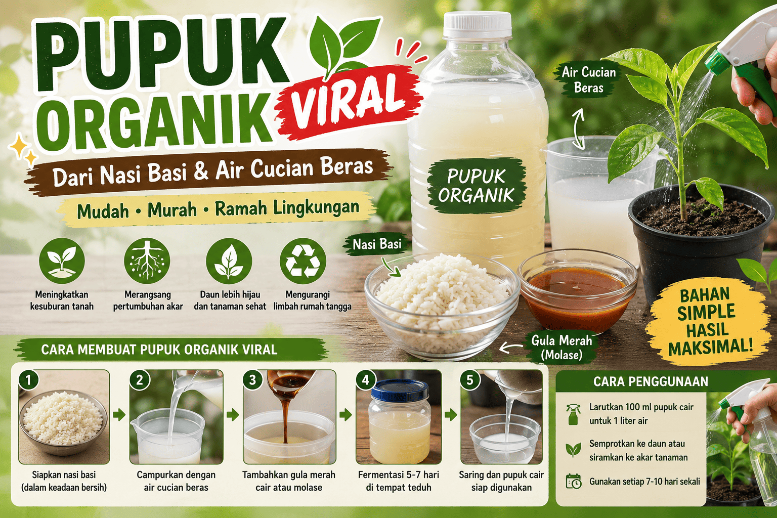 Pupuk Organik Viral dari Nasi Basi dan Air Cucian Beras, Benarkah Ampuh untuk Tanaman?